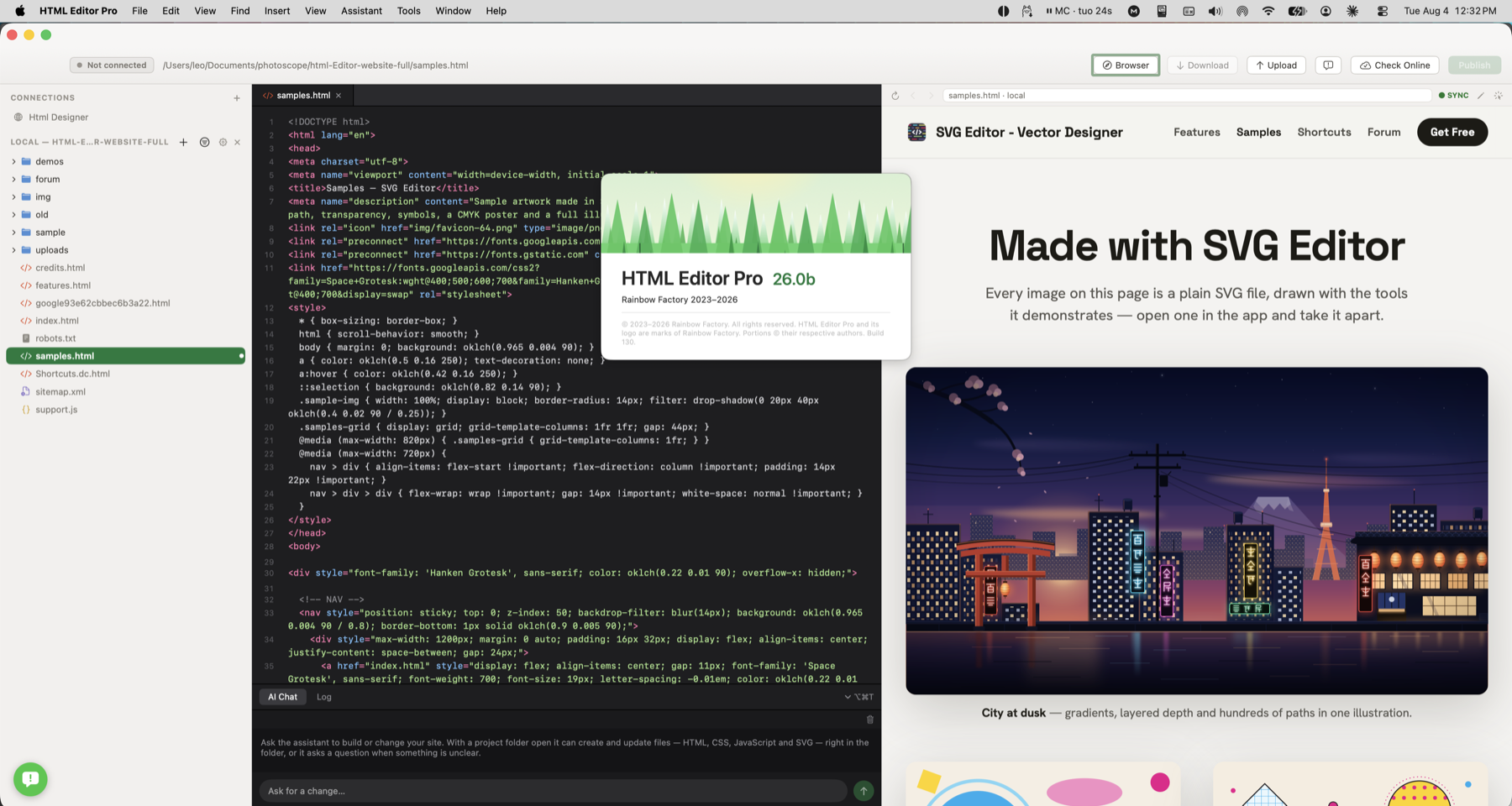 HTML Designer live preview beside source code