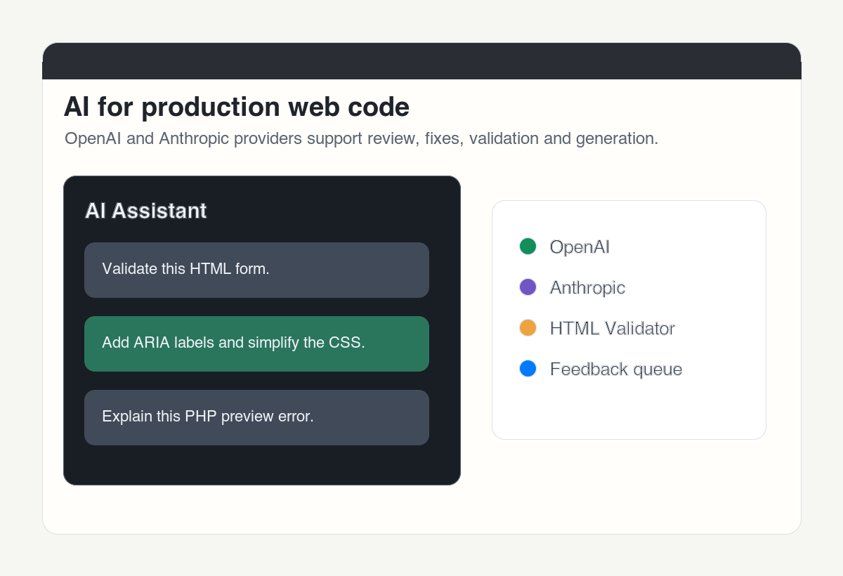 HTML Designer AI assistant and validation tools